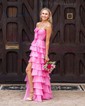 Ball Gown Strapless Chiffon Tiered Prom Dresses