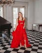 Ball Gown Strapless Chiffon Ruffle Tiered Prom Dresses