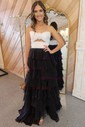 Ball Gown Strapless Chiffon Ruffle Tiered Prom Dresses