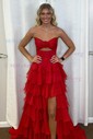 Ball Gown Strapless Chiffon Ruffle Tiered Prom Dresses