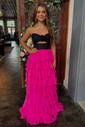 Ball Gown Strapless Chiffon Ruffle Tiered Prom Dresses