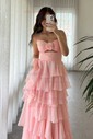 Ball Gown Strapless Chiffon Ruffle Tiered Prom Dresses