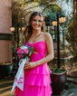 Ball Gown Strapless Chiffon Ruffle Tiered Prom Dresses