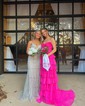 Ball Gown Strapless Chiffon Ruffle Tiered Prom Dresses
