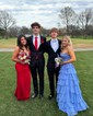 Ball Gown Strapless Satin Chiffon Ruffle Tiered Prom Dresses
