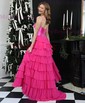 Ball Gown Strapless Satin Chiffon Ruffle Tiered Prom Dresses