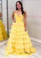 Ball Gown Strapless Satin Chiffon Ruffle Tiered Prom Dresses