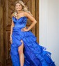 Ball Gown Strapless Satin Chiffon Ruffle Tiered Prom Dresses
