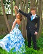 Ball Gown Strapless Satin Chiffon Floral Tiered Prom Dresses