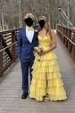 Princess Strapless Chiffon Tiered Prom Dresses With Appliques