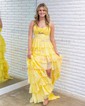 Ball Gown Strapless Chiffon Ruffle Tiered Prom Dresses