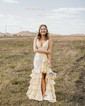 Mermaid V-neck Satin Ruffle Tiered Prom Dresses