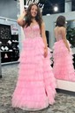 Ball Gown Sweetheart Tulle Tiered Prom Dresses With Appliques