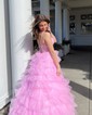 Ball Gown Sweetheart Tulle Tiered Prom Dresses With Appliques