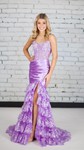 Mermaid V-neck Satin Tiered Prom Dresses With Appliques