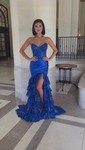 Mermaid V-neck Satin Tiered Prom Dresses With Appliques