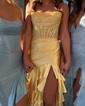 Mermaid Strapless Satin Tiered Prom Dresses With Appliques