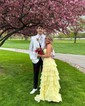 Ball Gown Strapless Chiffon Tiered Prom Dresses With Appliques