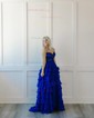 Ball Gown Strapless Chiffon Tiered Prom Dresses With Appliques
