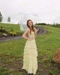 Ball Gown Strapless Chiffon Tiered Prom Dresses With Appliques