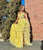 Ball Gown Strapless Chiffon Tiered Prom Dresses With Appliques