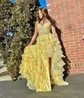 Ball Gown Strapless Chiffon Tiered Prom Dresses With Appliques
