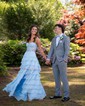 Ball Gown Strapless Chiffon Tiered Prom Dresses With Appliques