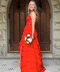 Ball Gown Strapless Chiffon Tiered Prom Dresses With Appliques