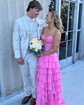 Ball Gown Strapless Chiffon Tiered Prom Dresses With Appliques