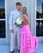 Ball Gown Strapless Chiffon Tiered Prom Dresses With Appliques