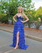 Ball Gown Strapless Chiffon Tiered Prom Dresses With Appliques