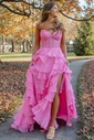 Ball Gown Strapless Chiffon Tiered Prom Dresses With Appliques