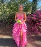 Ball Gown Strapless Chiffon Tiered Prom Dresses With Appliques