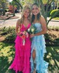 Ball Gown Strapless Chiffon Tiered Prom Dresses With Appliques