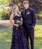 Ball Gown Strapless Chiffon Tiered Prom Dresses With Appliques