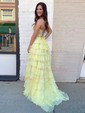 Ball Gown Strapless Chiffon Tiered Prom Dresses With Appliques