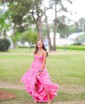Ball Gown Strapless Chiffon Tiered Prom Dresses With Appliques