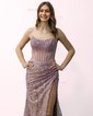 Sheath/Column Strapless Sparkly Sequin Prom Dresses With Ruched