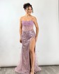 Sheath/Column Strapless Sparkly Sequin Prom Dresses With Ruched