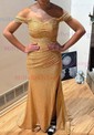 Sheath/Column Off-the-shoulder Sparkly Sequin Prom Dresses With Ruched