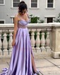 Black A-line V-neck Satin Corset Prom Dresses With Beading