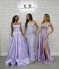 Black A-line V-neck Satin Corset Prom Dresses With Beading
