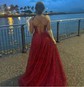 A-line Cowl Neck Tulle Prom Dresses With Ruched
