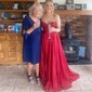 A-line Cowl Neck Tulle Prom Dresses With Ruched