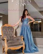 A-line Cowl Neck Tulle Prom Dresses With Ruched