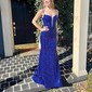 Mermaid V-neck Sparkly Velvet Sequin Prom Dresses