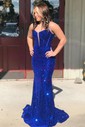 Mermaid V-neck Sparkly Velvet Sequin Prom Dresses