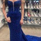 Mermaid V-neck Sparkly Velvet Sequin Prom Dresses