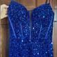 Mermaid V-neck Sparkly Velvet Sequin Prom Dresses