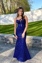 Mermaid V-neck Sparkly Velvet Sequin Prom Dresses